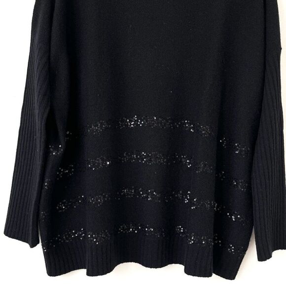 Velvet Black 100% Cashmere Knit Sweater Sequin Detail Sz L Crewneck Luxury Soft - Picture 4 of 9